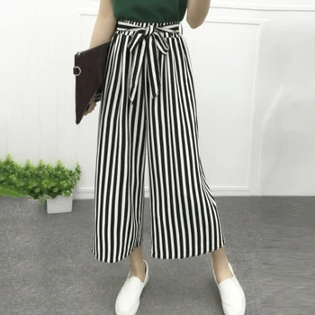 

Women Casual Pants Wide Leg Striped Pant Womens Elegant Fashion Femme Pure Color Palazzo Trousers Pants
