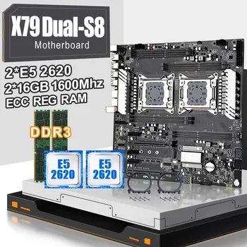 شراءJingsha X79 S8 ثنائي وحدة المعالجة المركزية اللوحة مع سيون E5 2620 و 2*16gb Ddr3 1600mhz Ecc REG RAM دعم 8 قنوات