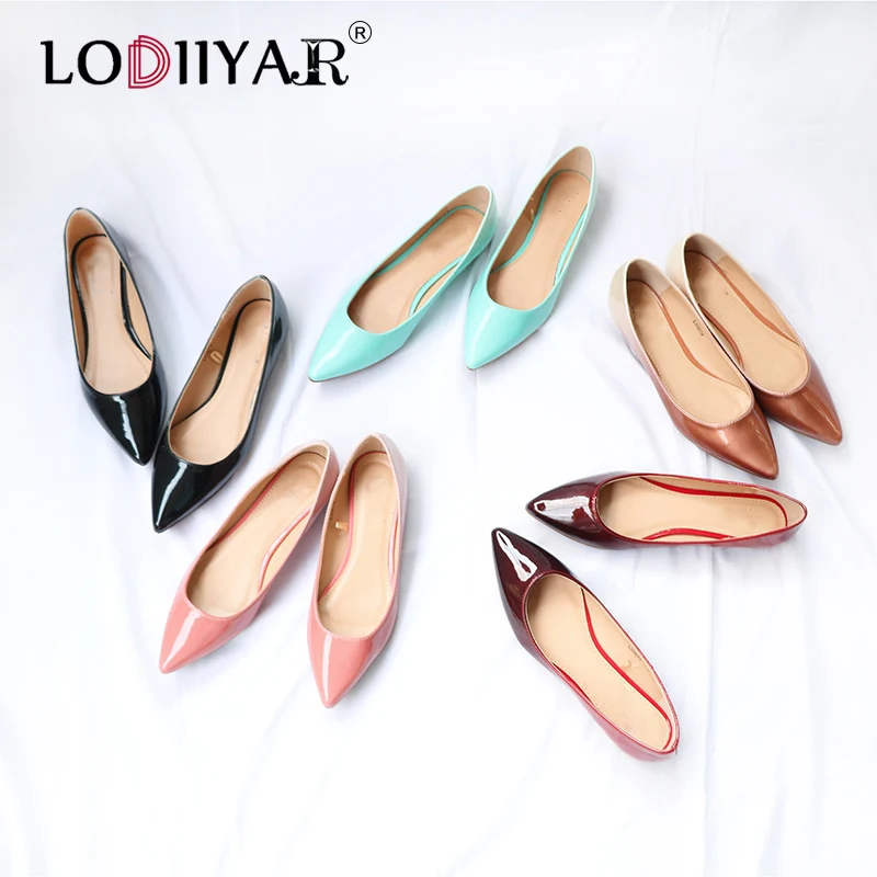 

Women Shoes Pointed Toe Flats Slip On Patent Leather Ballet Shoes Gradient Candy Color Comfort Office Ladies Shoes Plus Size