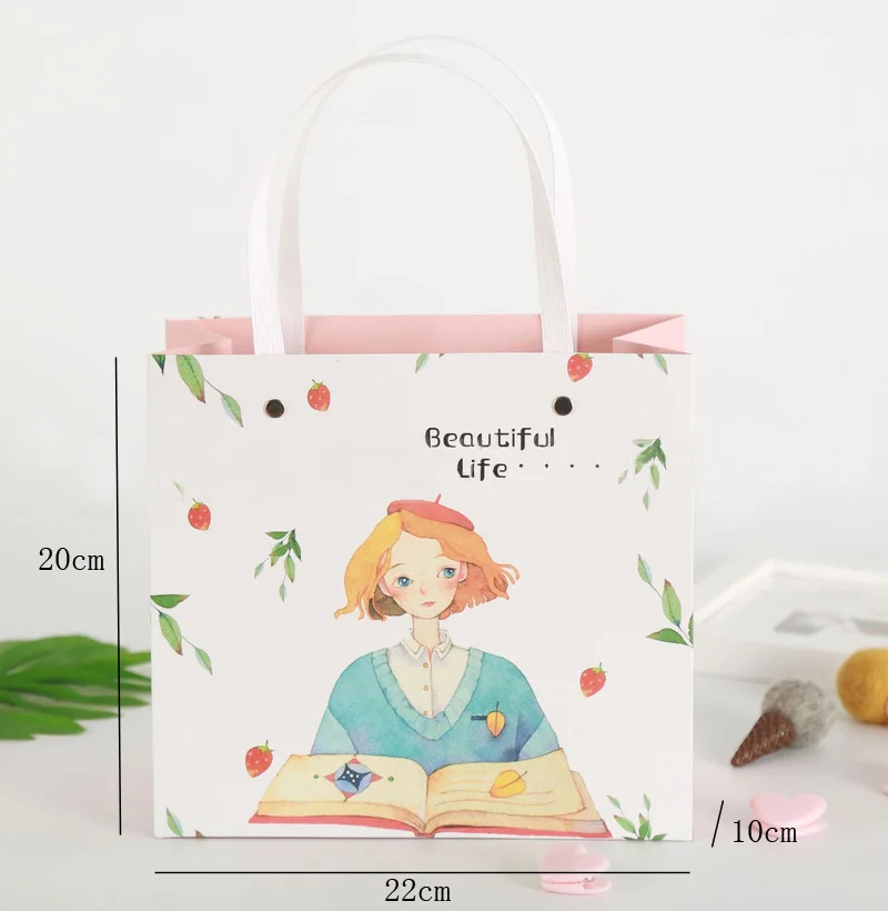 light pink 12 шт Подарочная коробка одежда книги Упаковка подарочные пакеты с ручками девушки шаблон бумажные сумки свадебный подарок для гостя - Цвет: light pink