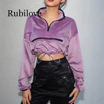 

Rubilove Women 100% Polyester Sweatshirts Casual Velour Autumn Jumpers Full Sleeve Short Pullover Sweatshirt Drawstring Jumpers