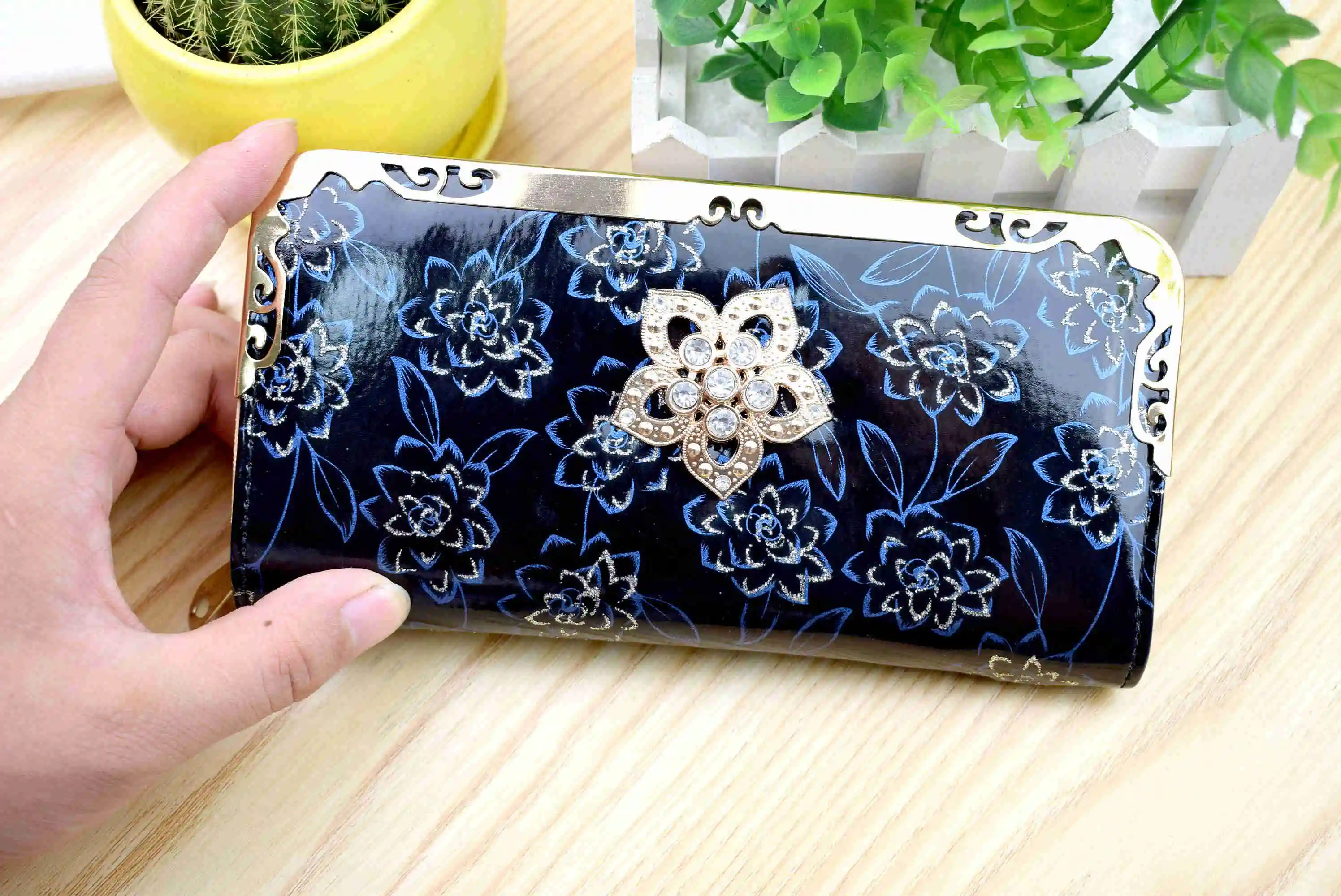

Women's wallet with rhinestones cartera mujer flores monederos para mujer luxury porte sac main pliable leather porte sac femme