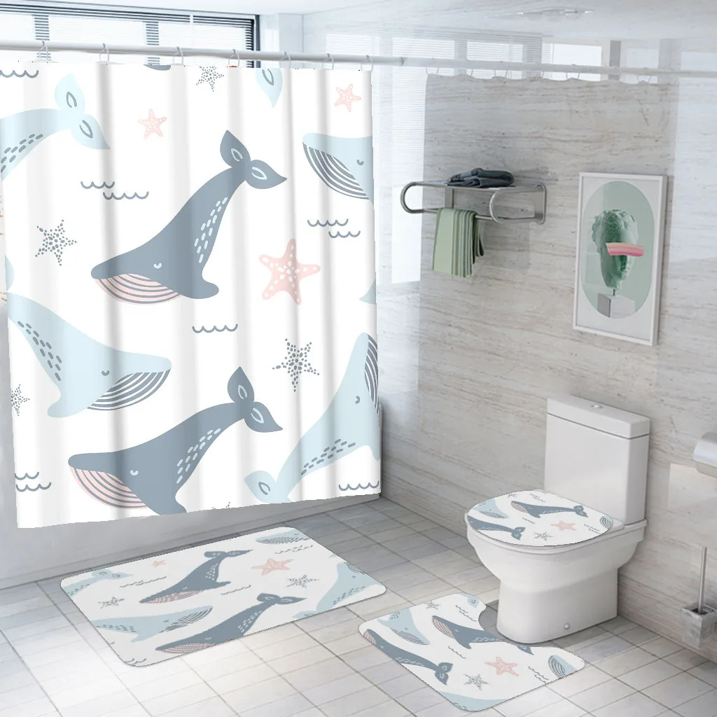 Bath Shower Curtain Sets Mandala Elephant Bathroom Waterproof Fabric & Bath Mat 
