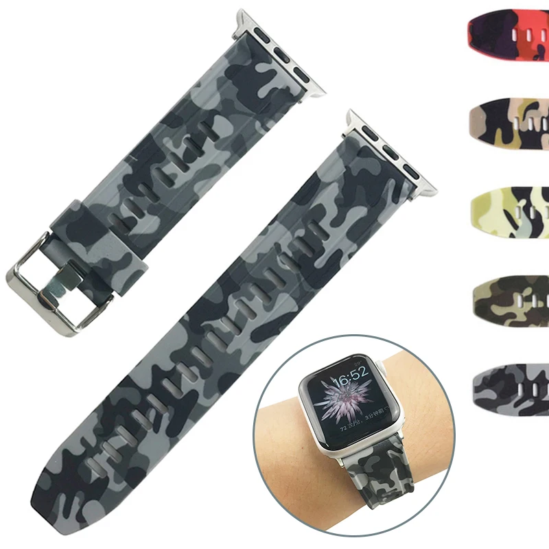 Ремешок силиконовый для Apple Watch SE Band Series 6 5 4 3 мягкий спортивный Камуфляжный