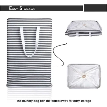 

Newly Laundry Basket Foldable Storage Basket Cotton and Linen Striped Dirty Clothes Hamper TE889