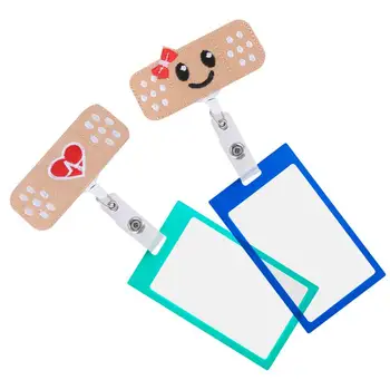 

4pcs 4 Types Embroidery Bandage Shape Id Card Holder Hanging Lanyard Id Badge Reel Clip