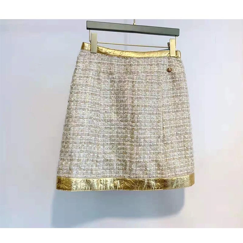 Cosmicchic роскошный Подиум твидовый комплект из 2 предметов с длинными рукавами и золотым воротником Жук пуговица шерстяная твидовая куртка трапециевидная юбка египетская серия