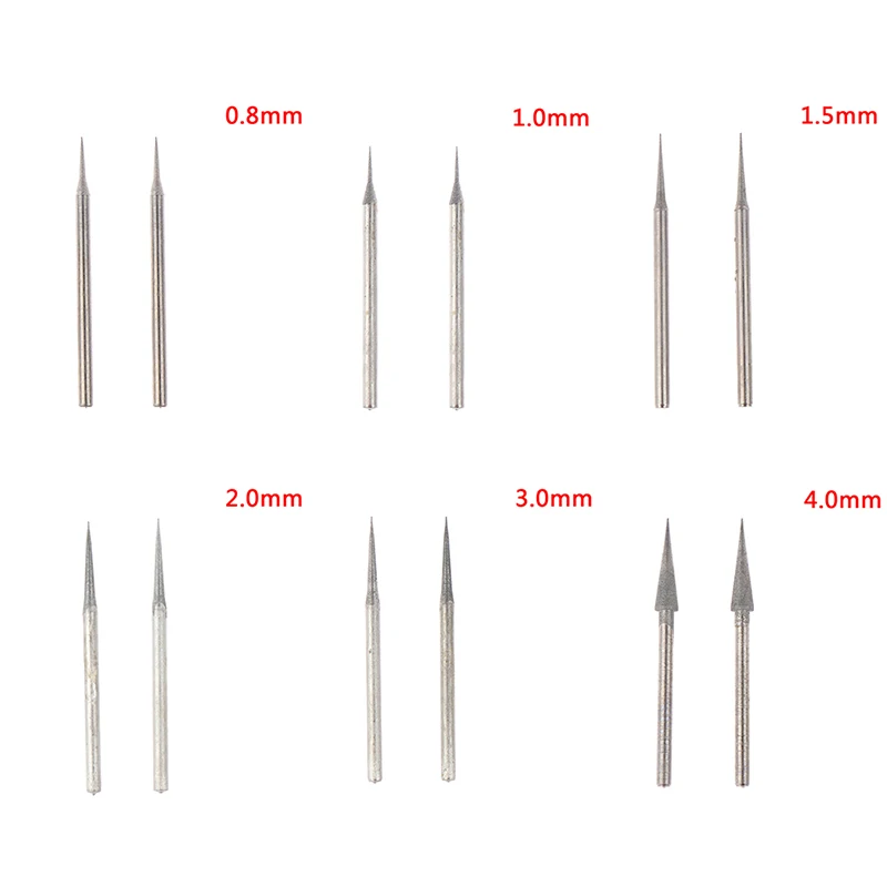 0.8mm-4mm Diamond Grinding Head 2.35mm Shank Grinding Needle Bits Burrs For Stone Metal Jade Engraving Carving Tools 2PCS