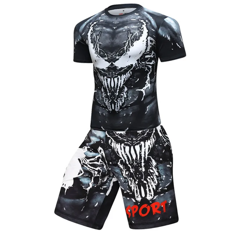 Compression T Shirts+Pants Men gym High-elasticity BJJ MMA Rashguard Fitness Tracksuit Boxing Jerseys Sport Suit sports apparel mens t shirt