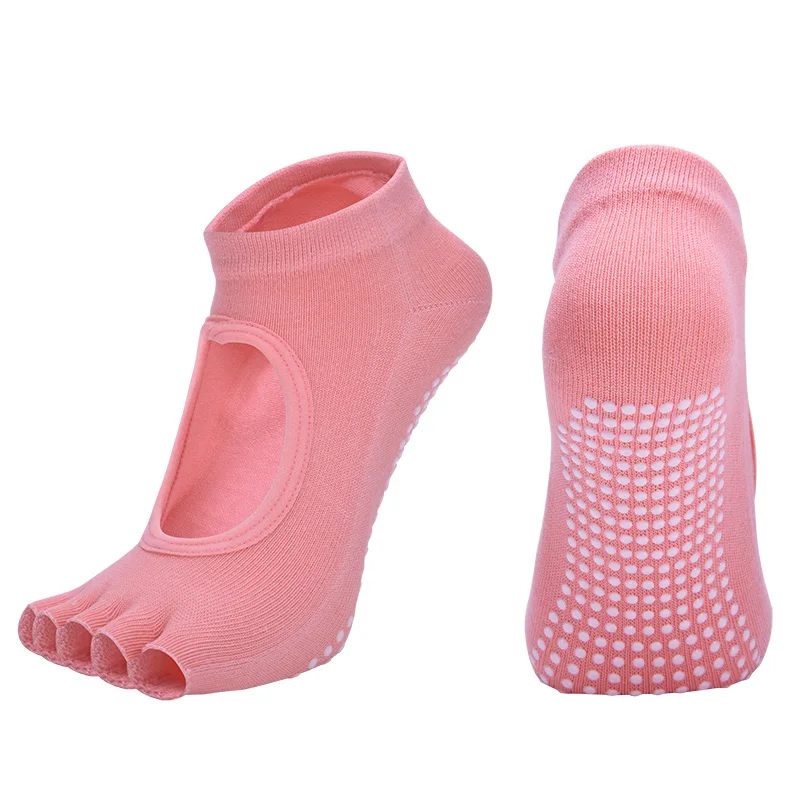 Для женщин хлопковую с низким вырезом на спине пять Дышащие носки с пальцами, противоскользящий силикон для занятий спортом, пилатеса носки тренажерный зал Фитнес балетные туфли для танцев - Цвет: Pink