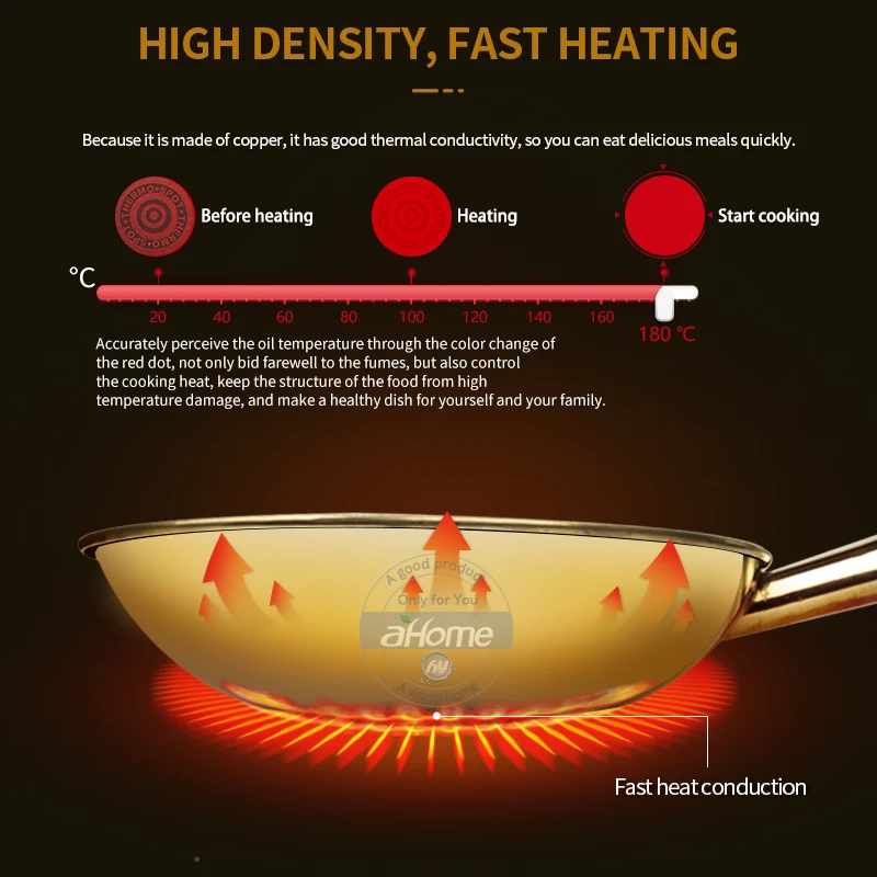 Fypo 100% Pure Copper Wok Pan Copper Pot Thickened Wooden Handle Frying Pan Brass Frying Pan Cookware Cooking Wok Copper Cooker - Image 4