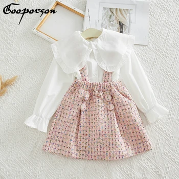 

Fashion Girls White Blouse Shirt and Pink Overall Sweet Toddler Girl's Autumn Outfits Cute Set Children Clothing Set 2019