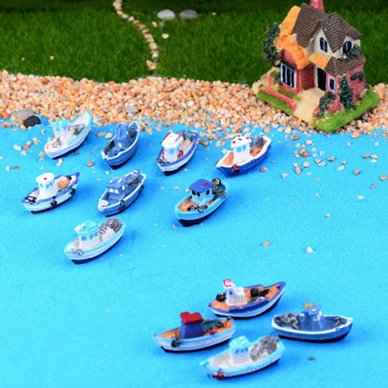 1PC NEW Miniture Mini Boat Model Fishing Ship Toy DIY Craft Home Tabletop Decor Gift Figurine Ornament DIY Micro Landscape