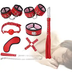 8 шт., искусственный кожаный наглазник, наручники для ног, кнут на шею, воротник BDSM, набор для связывания, эротические наручники, парные игры