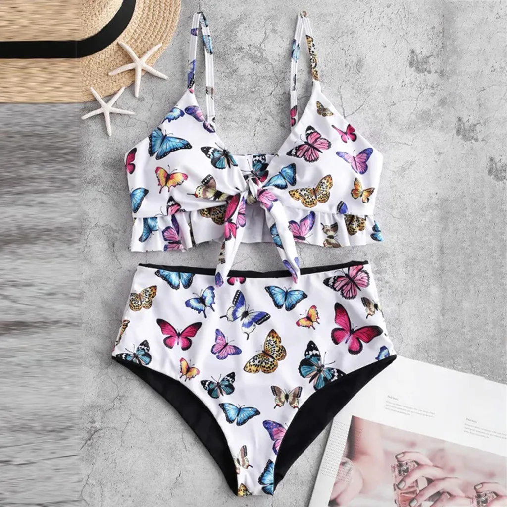 

Bikini 2020 Women Two Pieces Bathing Suit Top Ruffled With High Waisted Bottom Butterfly print split swimsuit