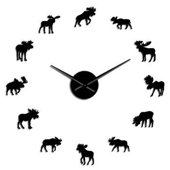 

Wildlife Moose DIY Giant Wall Clock Moose Silhouette Decorative Frameless Wall Watch Modern Nature Animal Wall Art Hunting Clock