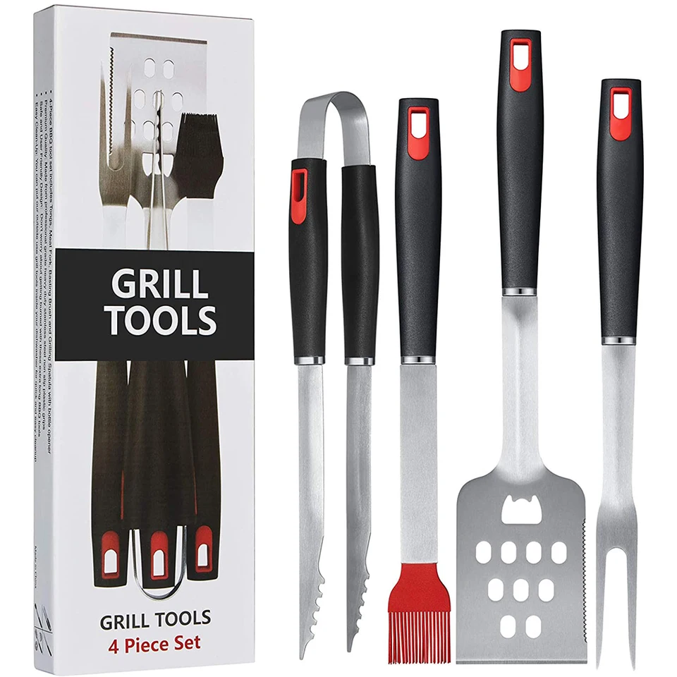 Grill Tools - 4-Piece Heavy Duty BBQ Grill Tools Set