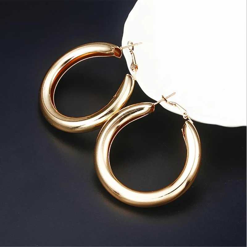 Модные серьги-кольца золотого и серебряного цвета в стиле хип-хоп, Круглые Гладкие кольца для ушей, минималистичные серьги-кольца, ювелирные изделия для женщин - Окраска металла: Gold