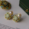 HUANZHI 2022 New Vintage Enamel Imitation Pearls Geometric Flower Metal Stud Earring for Women Jewelry Party Gifts ► Photo 3/6