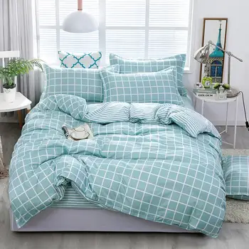 

Home Textile Bedding Sets 5 size Blue Plaid Summer Bed Linens 3/4pcs Duvet Cover Set Pastoral Bed Sheet AB Side Duvet Cover