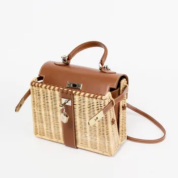 

2020 New Handmade High Quality Rattan Bag Large Capacity Women's Woven Holiday Package Aircraft Transportation Beach Bag 3 Size