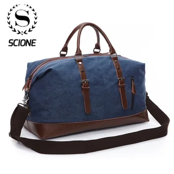 Scione Men Canvas Travel Shoulder Luggage Bags Large Capacity Handbag Business Casual Vintage Leather Simple Tote Bag For Women 1