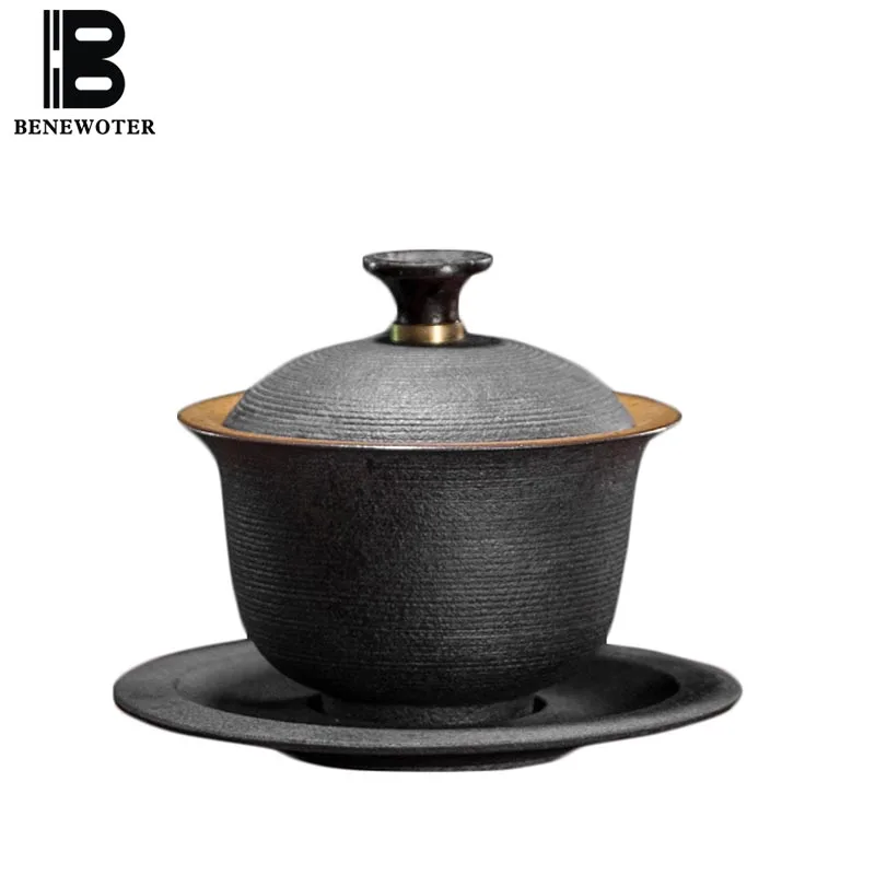 160 мл черный дзен японский стиль керамическая грубая керамика Gaiwan чайная чашка чайный набор кунг-фу Tureen чайная церемония чаши чайник домашний декор