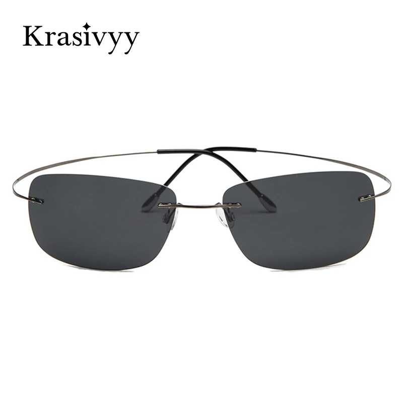 

Krasivyy Rimless Square Polarized Sunglasses Men Driving Brand Design Ultralight Pure Titanium Sun Glasses Oculos De Sol