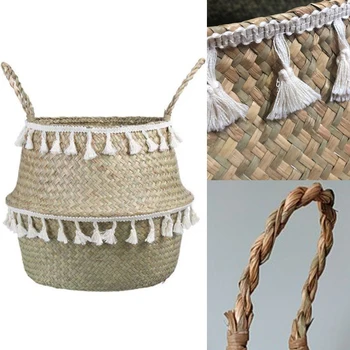 

Handmade Bamboo Tassel Storage Basket Seaweed Basket Garden Flower Pot Laundry Basket Container Toy Rack