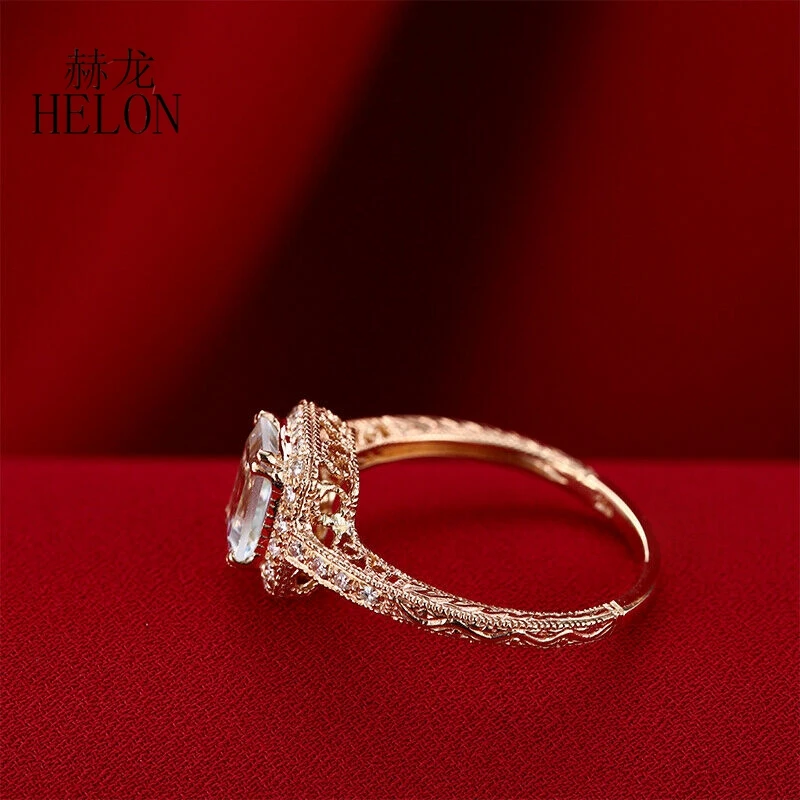 HELON Solid 14K белое золото Сертифицированный изумруд огранка 1.23ct Натуральный аквамарин алмаз женское кольцо для помолвки Свадебные Винтажные Украшения