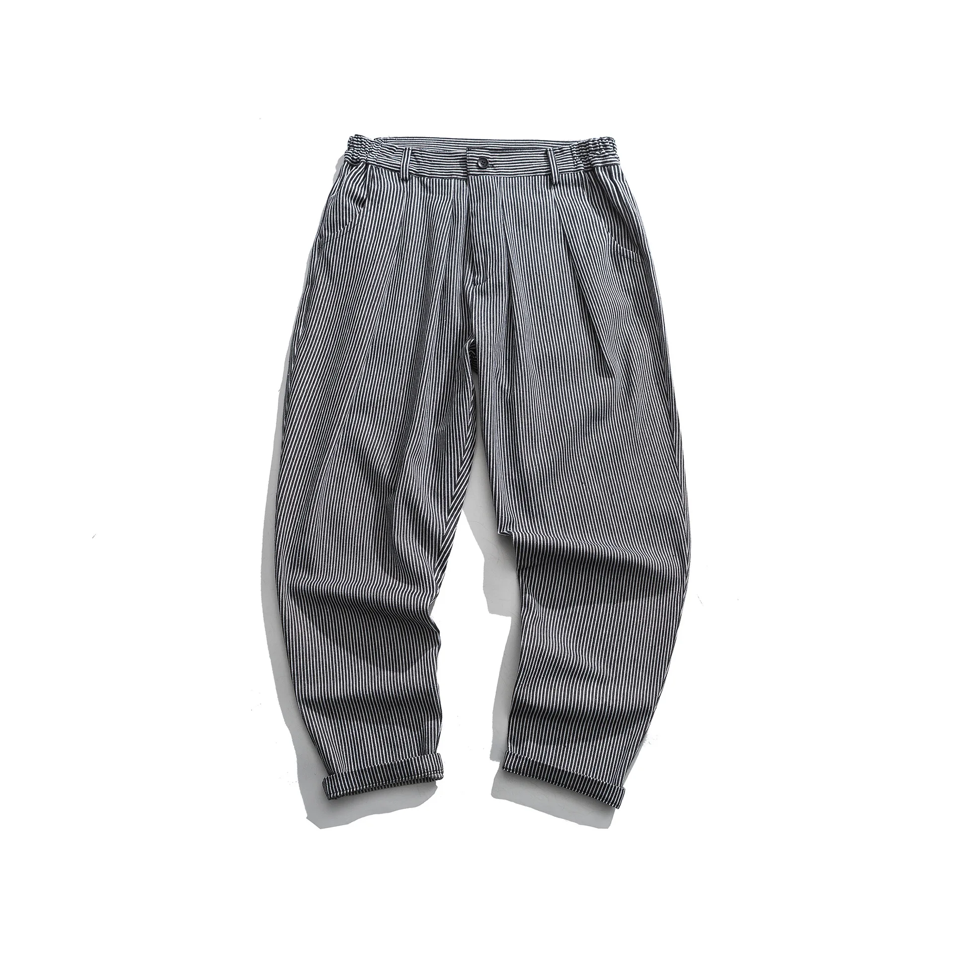 

Wu Navigation Japanese-style Cool Buckle Autumn Straight-Cut Jeans Men Retro Stripes Casual Loose-Fit Pure Cotton Long Pants
