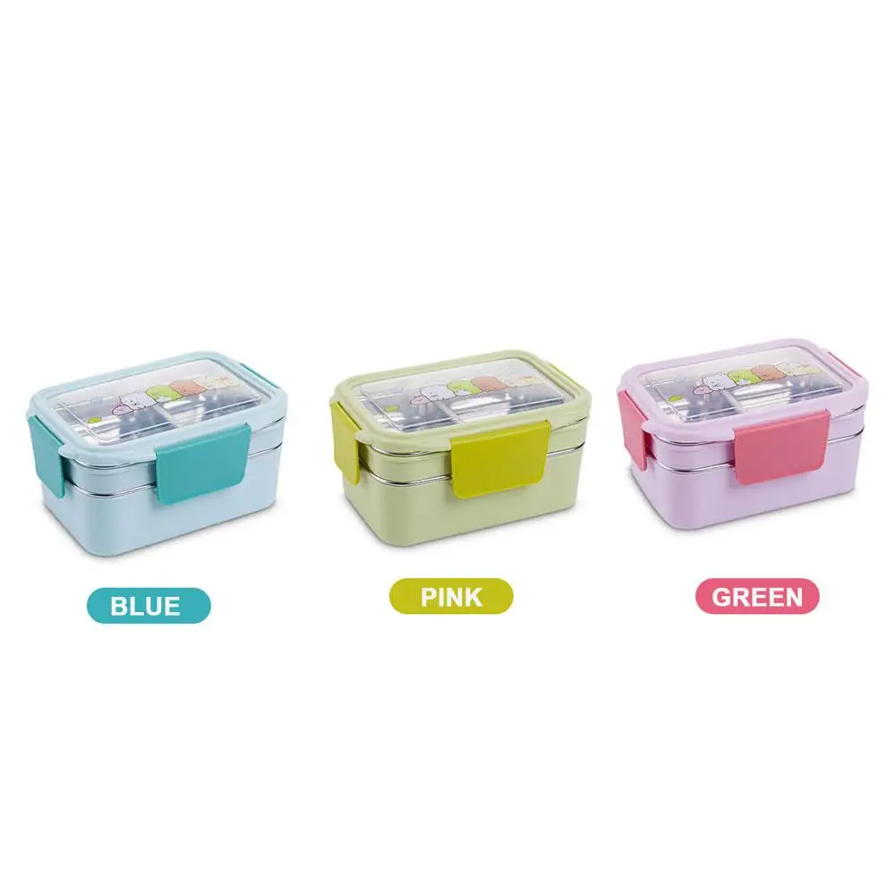 Bento Box Ланч-бокс, термо-Ланч-бокс, портативный, мультяшный, прочный, двухслойный, 304, нержавеющая сталь, изоляция столовых приборов