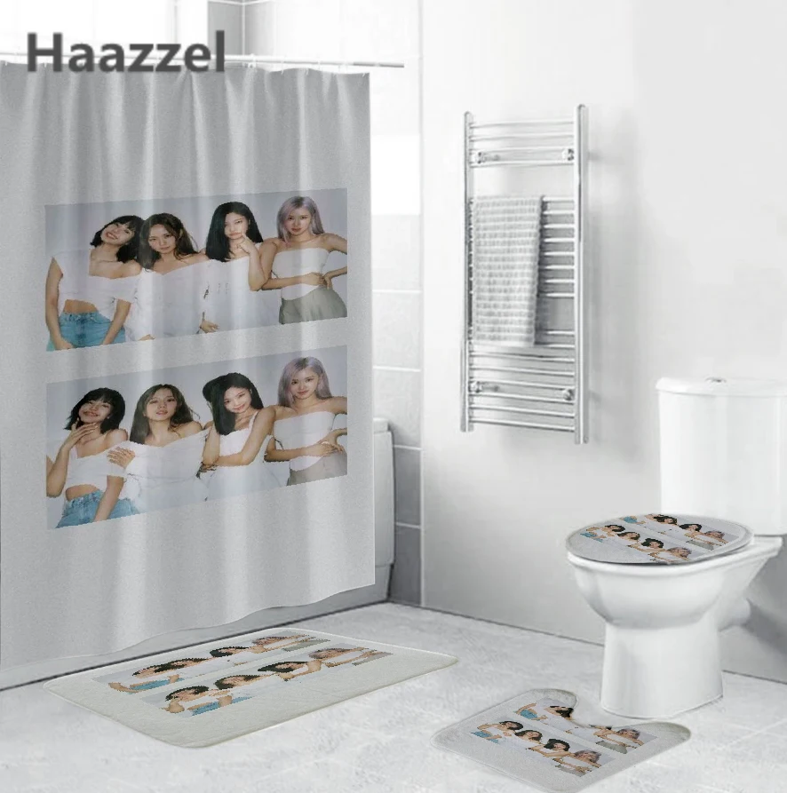 Blackpinks 3D Printing Shower Curtain Toilet Lip Cover U Shape Rug Home Decor Bath Sets 4 Pieces | Дом и сад