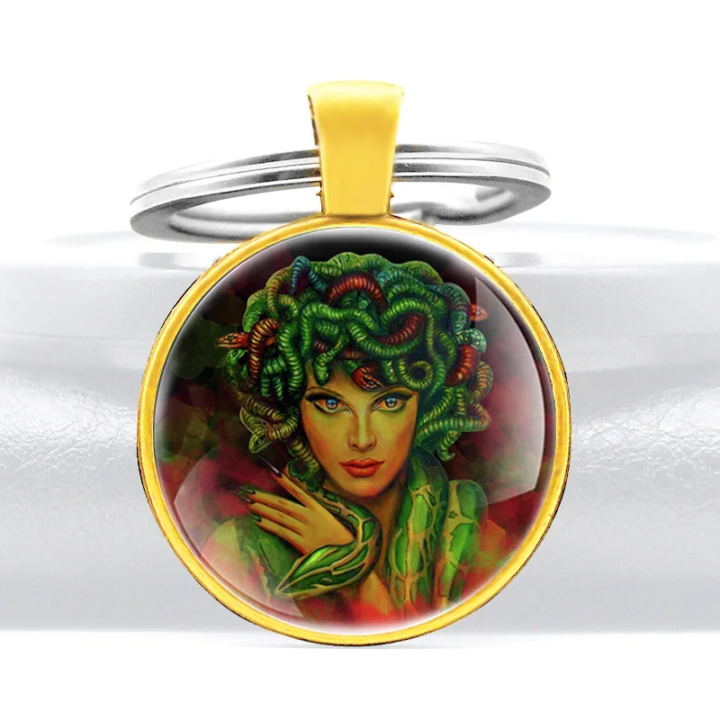 Классический Модный стеклянный купол Medusa брелок для ключей мужчин и женщин