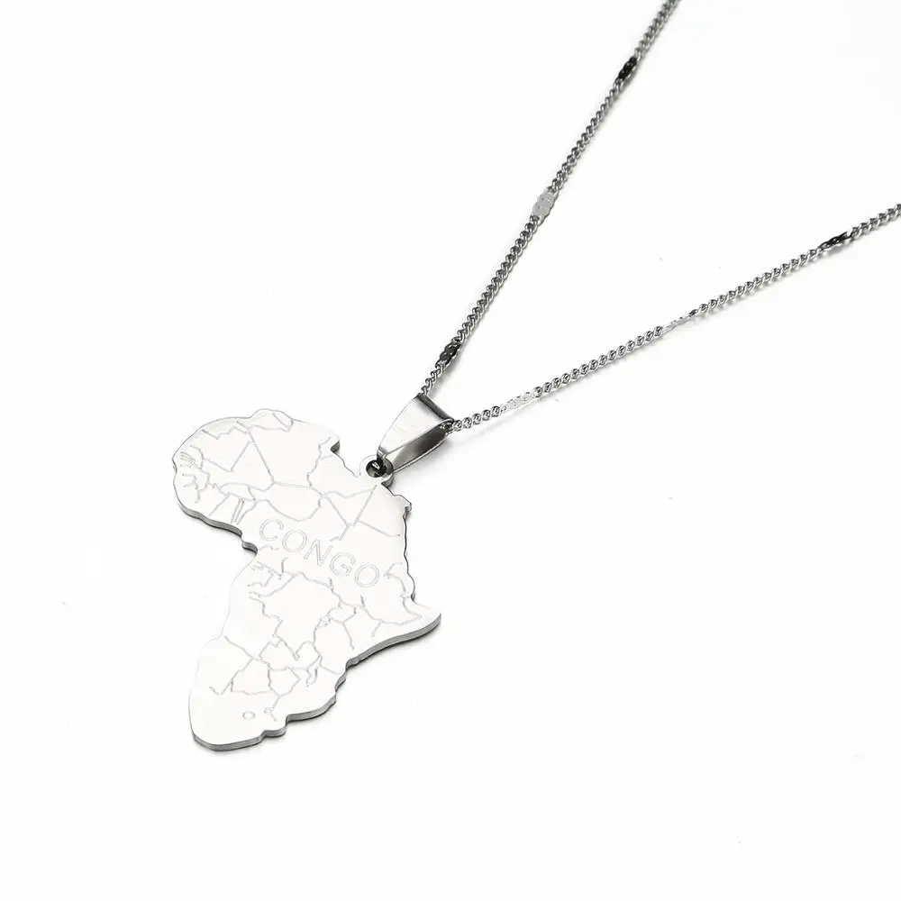 Нержавеющая сталь Африка Карта с Congo кулон ожерелья Золото Цвет карты Африки цепи ювелирные изделия - Окраска металла: Посеребренный