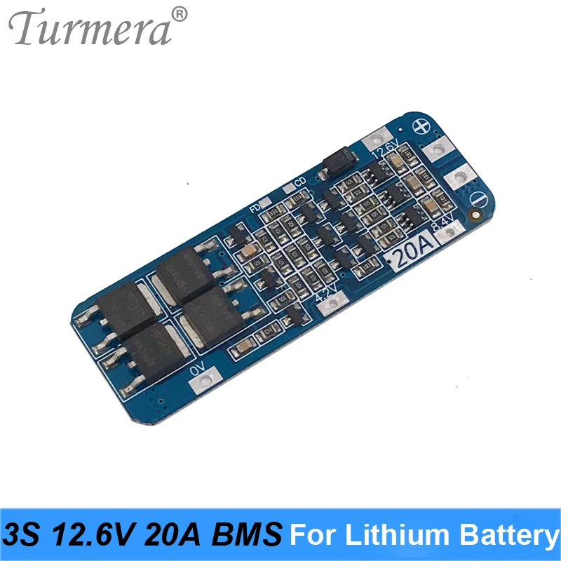 Защитная плата литиевой батареи Turmera 3S 20A BMS 10 8 В 12 6 в 18650 для аккумулятора отвертки