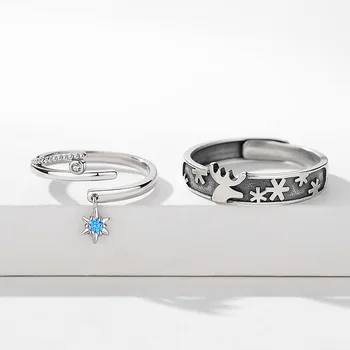 

Silvology 925 Sterling Silver Antlers Couple Rings Original Design Elegant Mori Style Romantic Jewelry for Lovers Jewelry Gift