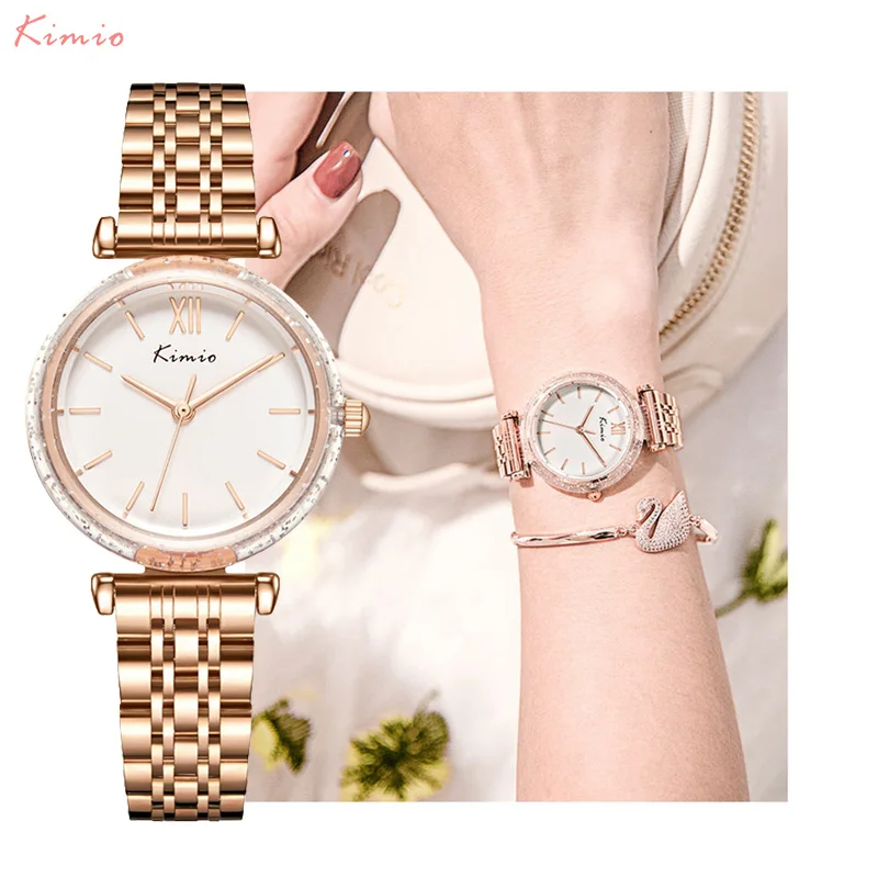 Часы Kimio из розового золота женские часы нержавеющей стали с браслетом Montre Femme 2020 |