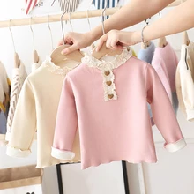 Новинка; детский осенне-зимний утепленный хлопковый флисовый пуловер с длинными рукавами и круглым вырезом для маленьких девочек; одежда с принтом героев мультфильмов