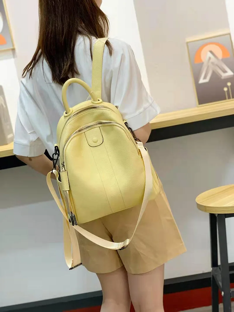 2022 NEW Fashion Soft 100% Genuine Cow Leather Women's Backpacks Lady Top Layer Cowhide Large Capacity School Book Backpack Bag