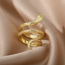  Snake Rings For Women Men Punk Hip Hop Open Adjustable Gold Plated Ring Stainless Steel Zircon Aesthetic Jewelry anillos Homme 