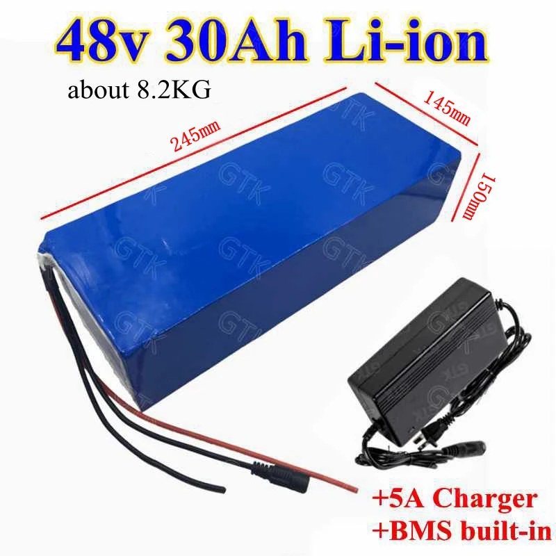 Rechargeable 48v 30ah Lithium Ion Battery Pack 3 7v 30ah Li Ion Cells With Bms For 3000w Ebike Scooter Pawer Tools 5a Charger Replacement Batteries Aliexpress