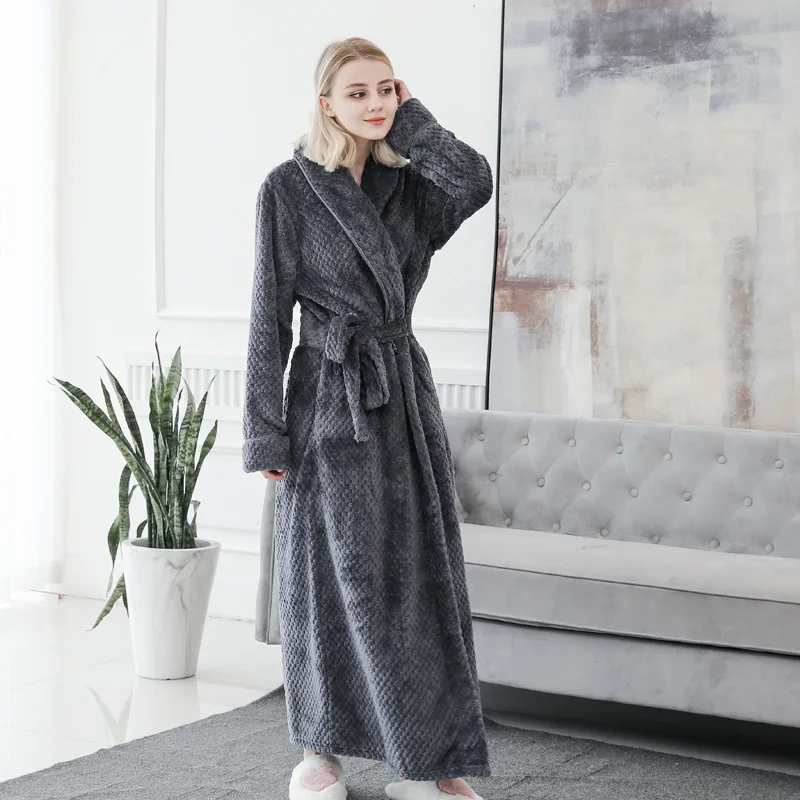 Women Winter Bathroom Coral Fleece Bath Robe Flannel Warm Bathrobe Pajamas Body Spa Bath Gown Serviette De Bain Toalha De Banho - Цвет: Grey
