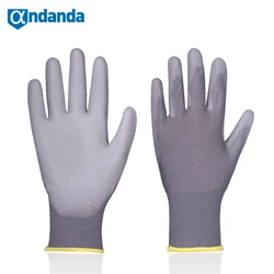 Andanda – gants de travail en Polyester PU gris écologique, excellente adhérence à sec, de calibre 13, pour le travail à domicile, le jardinage, les machines et équipements 