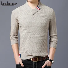 Новинка, модные мужские свитера, пуловеры с v-образным вырезом, облегающие вязаные Джемперы, жаккард, зимний Корейский стиль, повседневная мужская одежда