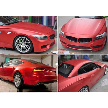 

30*150cm Vehicle Matte Chrome Metallic Red Decal Vinyl Satin Wrapping Film Bubble Free Car Stickers Body Decorations