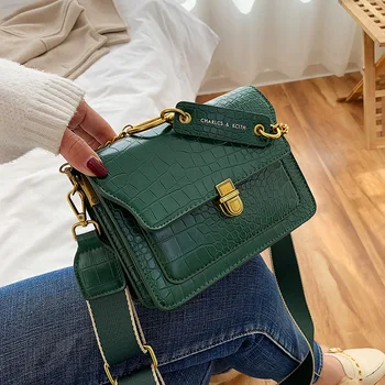 

Stone Pattern Small Bag Women's Bag 2019 New Wide Shoulder Strap Small Square Bag Fashion Shoulder Messenger Bag