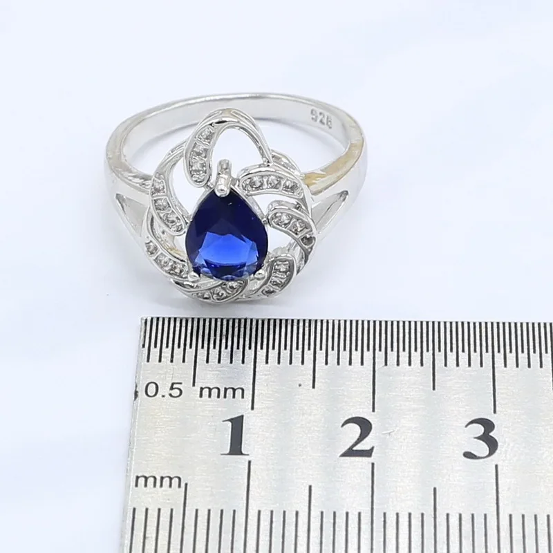 Темно-синий полудрагоценные 925 серебряные ювелирные наборы для женщин браслет серьги ожерелье Кулон Кольцо подарочная коробка