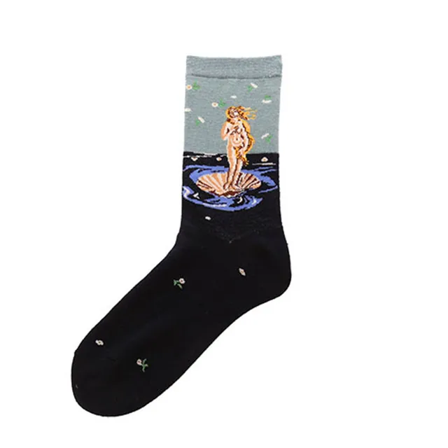 1 pair Hot Sale Classic Autumn Winter Retro Women Personality Art Van Gogh Mural World Famous Painting Female Sock Oil Socks 14