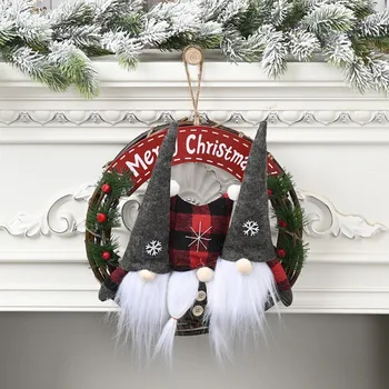 

New Christmas Faceless Gnome Doll Rattan Wreath Decoration With Hanging Rope Home Xmas Tree Fireplace Pendant Ornament